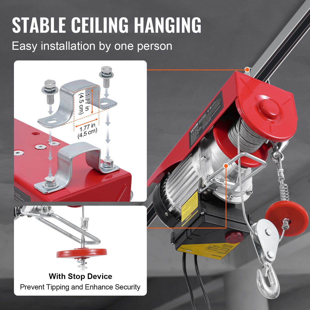 VEVOR Electric Hoist, 600 kg Winch, 100 m Wireless Remote and 4.3 m Wired Remote