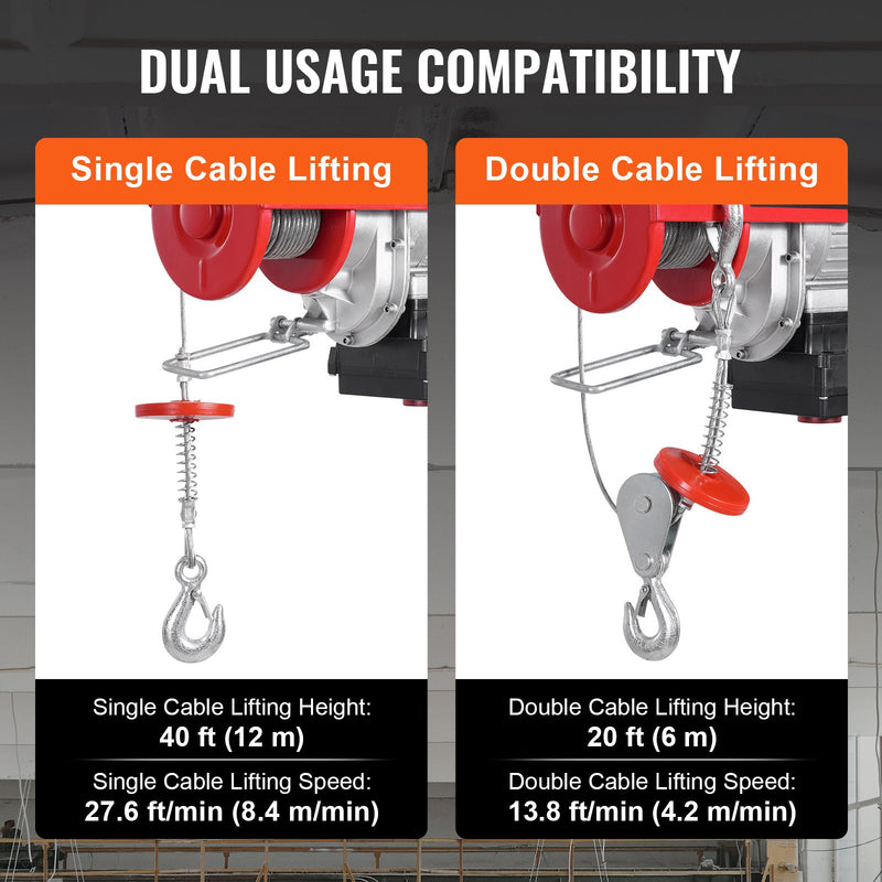 VEVOR elektriskais pacēlājs, vinča 600 kg, 100 m bezvadu tālvadība un 4,3 m vadu tālvadība