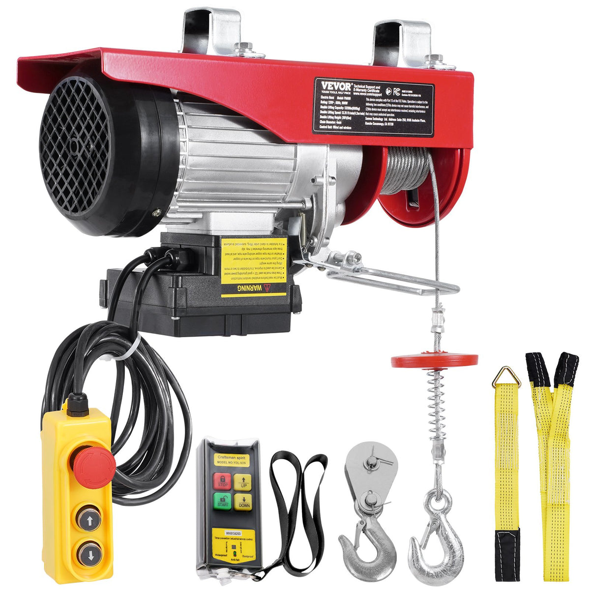 VEVOR Electric Hoist, 600 kg Winch, 100 m Wireless Remote and 4.3 m Wired Remote
