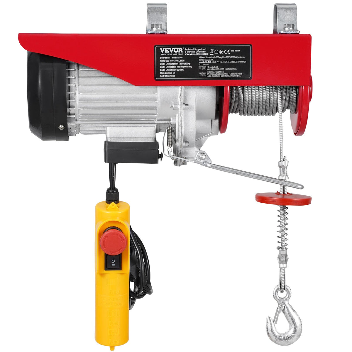 VEVOR Electric Hoist, Winch 800 kg with 4.3 m Remote Control, 230 V