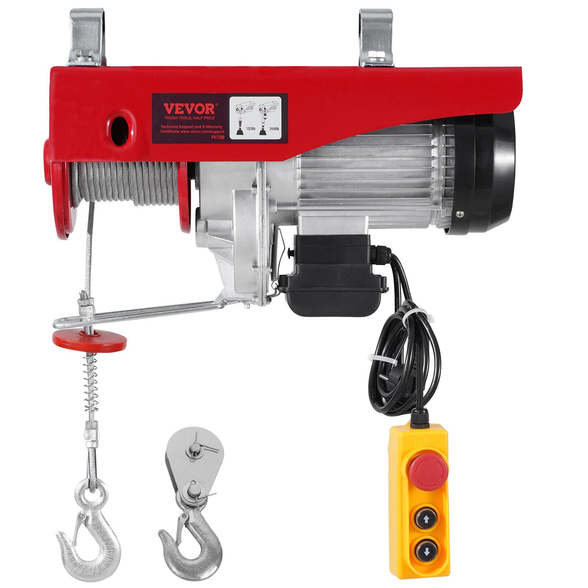 VEVOR Electric Hoist Winch, 1198 kg Capacity, with 4.27 m Cable Remote Control, 230 V