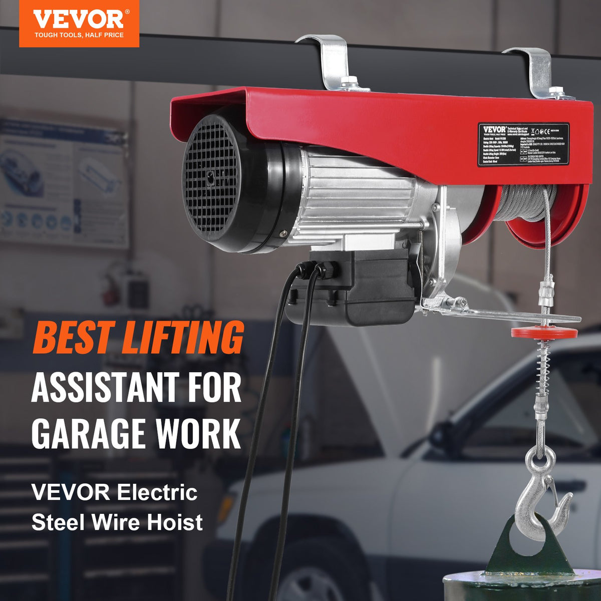 VEVOR Electric Hoist Winch, 1198 kg Capacity, with 4.27 m Cable Remote Control, 230 V