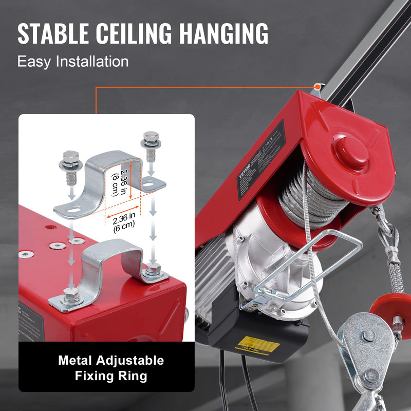 VEVOR elektriskā pacēlāja vinča 1200 kg ar 4,3 m vadu tālvadības pulti, 230V