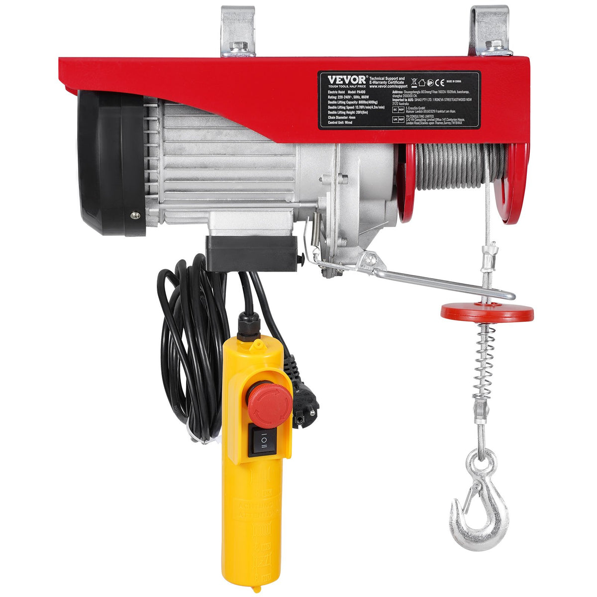 VEVOR Electric Hoist, Winch 400 kg with 4.3 m Cable Remote Control, 230 V