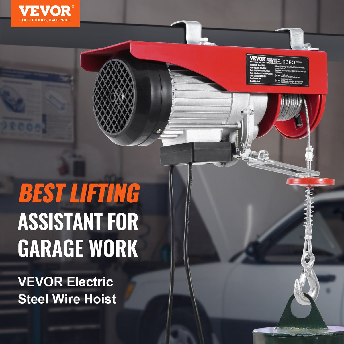 VEVOR Electric Hoist, Winch 400 kg with 4.3 m Cable Remote Control, 230 V
