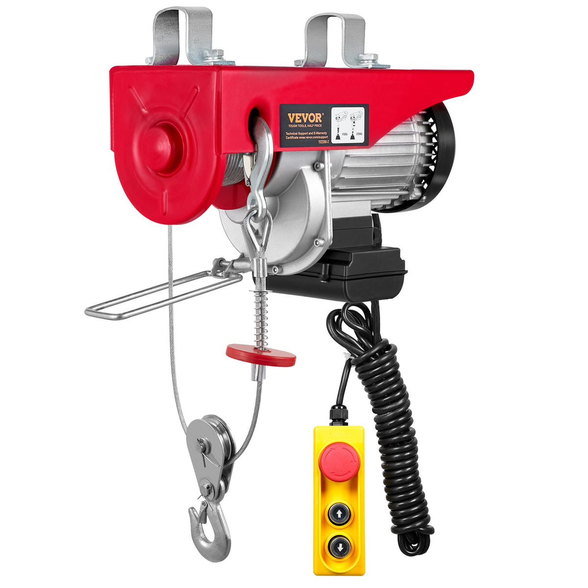 VEVOR Electric Hoist, 1000 kg Lifting Capacity, 1600 W, 220 V Steel Wire Rope Winch with 4.3 m Remote Control Cable, 12 m Lifting Height (Single Rope), Pure Copper Motor, for Garage, Warehouse, Factory