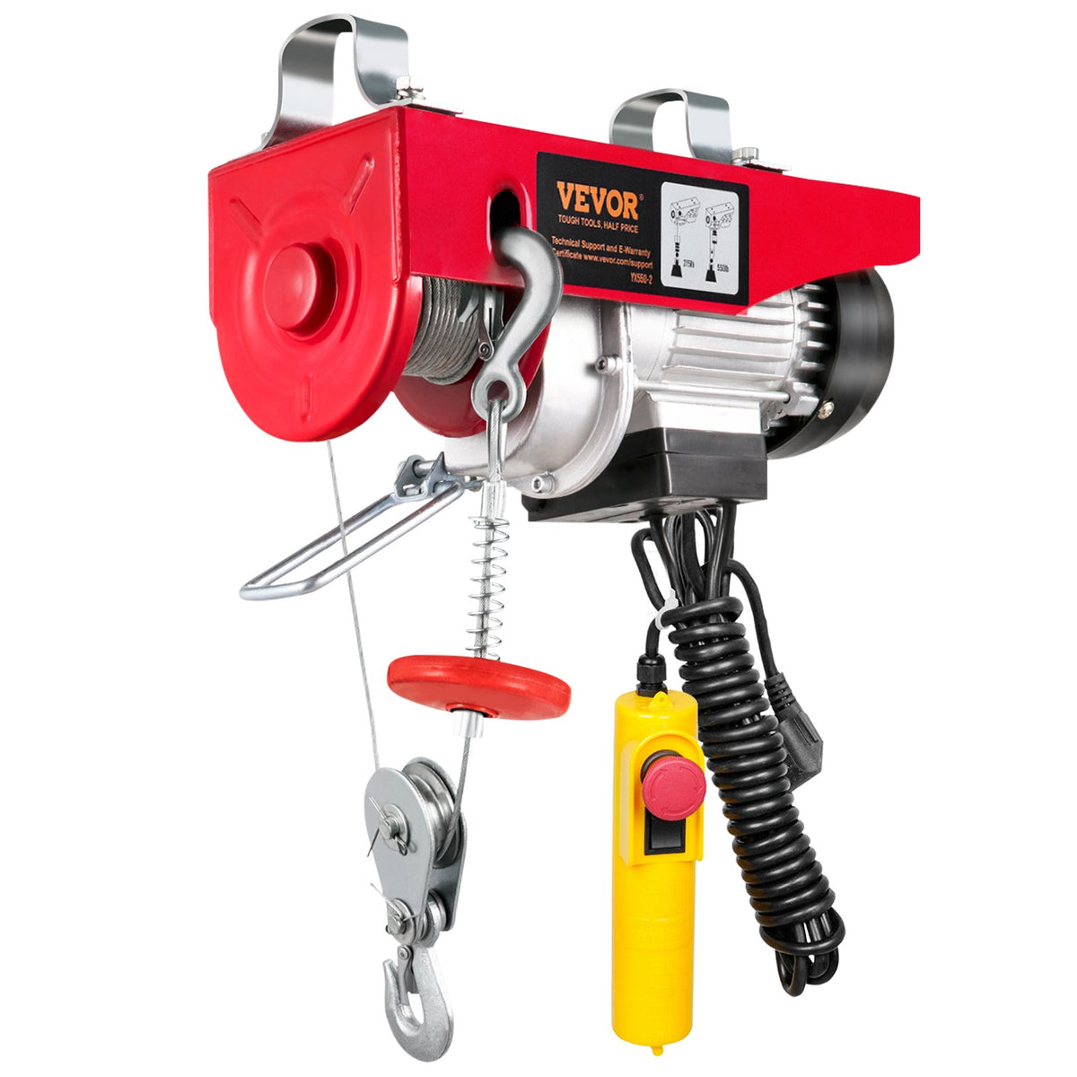 VEVOR Electric Hoist, 250 kg Lifting Capacity, 510W 220V Steel Wire Winch, 12 m Lifting Height, Pure Copper Motor, 4.2 m Remote Control Cable, for Garages and Warehouses