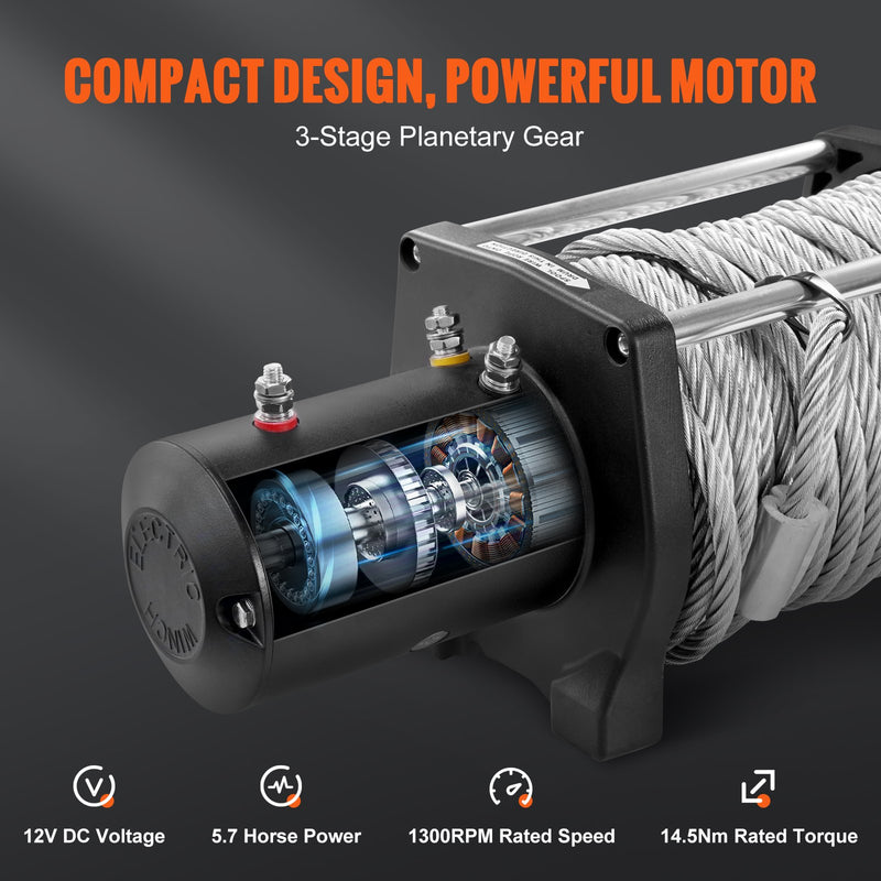 VEVOR elektriskā vinča - 8165 kg ar IP67 aizsardzību, tērauda trosi un bezvadu tālvadību