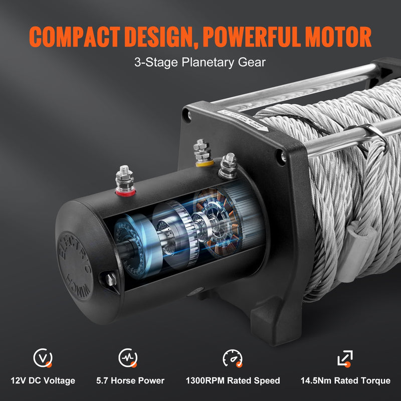 VEVOR elektriskā vinča – 8165 kg ar IP67 aizsardzību, tērauda trosi un bezvadu tālvadību