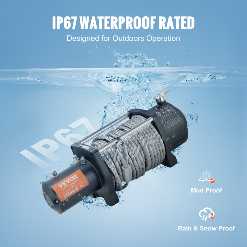 VEVOR elektriskā vinča - 8165 kg ar IP67 aizsardzību, tērauda trosi un bezvadu tālvadību
