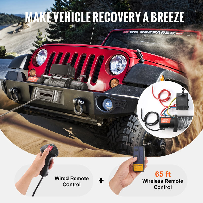 VEVOR elektriskā kravas automobiļu vinča - 6123 kg ar tērauda trosi, IP65 ūdensizturība, tālvadības pults