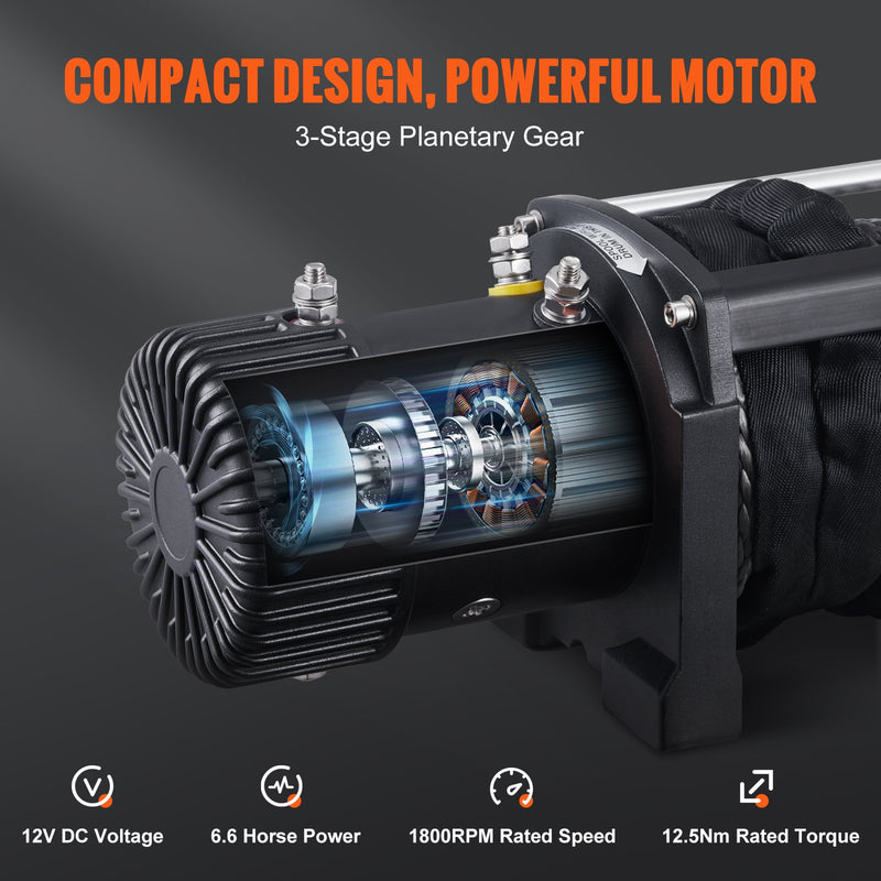 VEVOR elektriskā vinča – 12V, 4536 kg ar neilona virvi, IP67, bezvadu tālvadības pulti un hawse vadotni