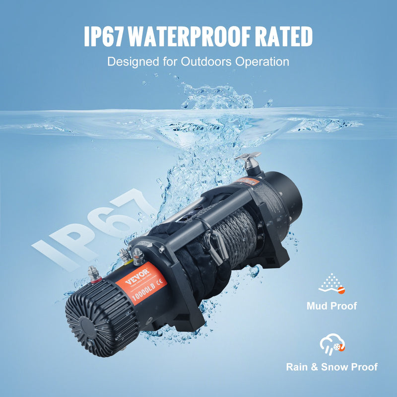 VEVOR elektriskā vinča - 12V, 4536 kg ar neilona virvi, IP67, bezvadu tālvadības pulti un hawse vadotni