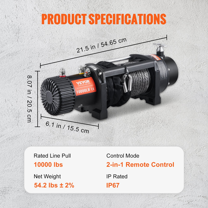 VEVOR elektriskā vinča – 12V, 4536 kg ar neilona virvi, IP67, bezvadu tālvadības pulti un hawse vadotni