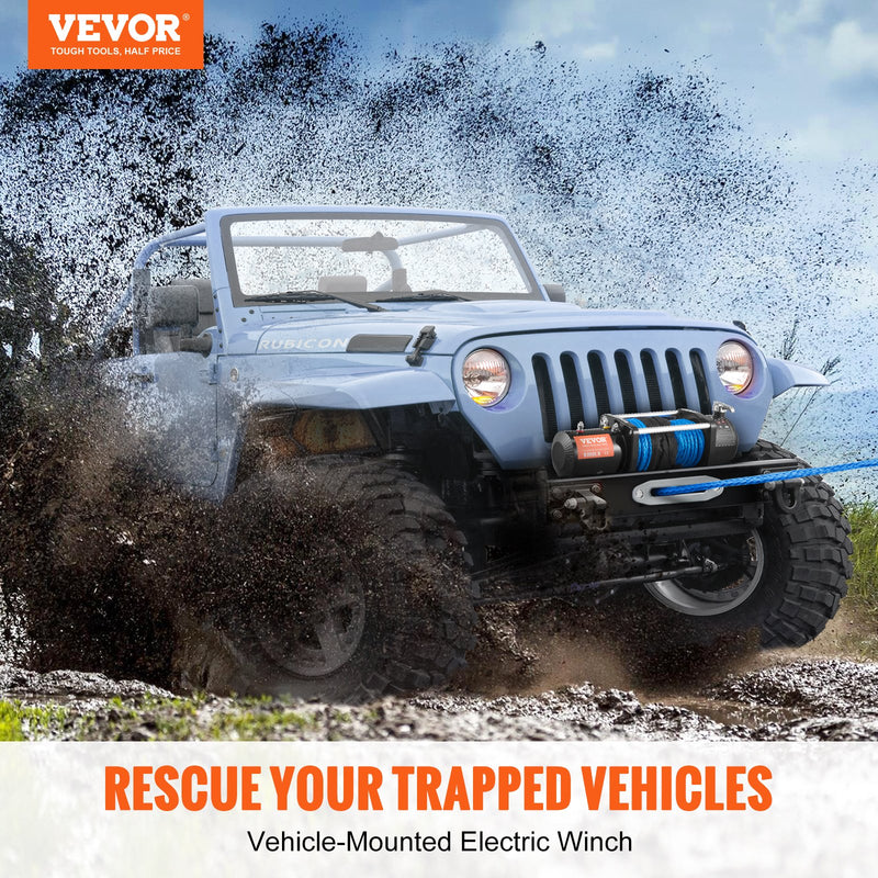 VEVOR elektriskā vinča - 12V, 3629 kg ar neilona virvi, IP67, ar bezvadu tālvadības pulti un hawse vadotni