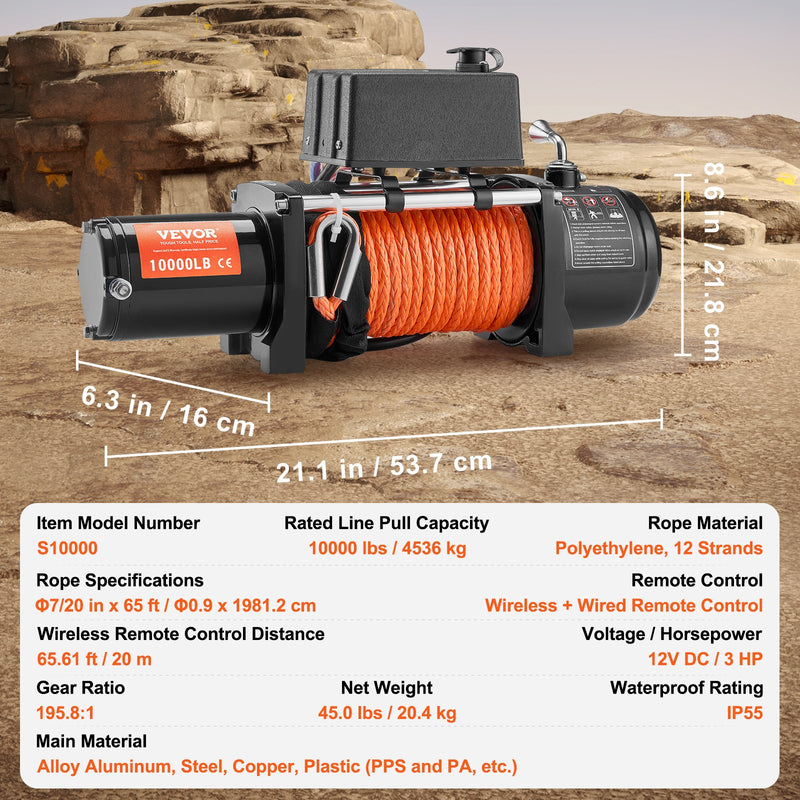 VEVOR elektriskā vinča kravas automobiļiem - 4536 kg ar sintētisko virvi, udensizturīga, tālvadības pults
