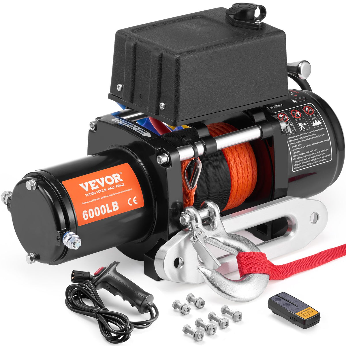 VEVOR Electric Winch for Cargo Vehicle, 2722 kg Load Capacity, with Synthetic Rope and Waterproof Remote Control