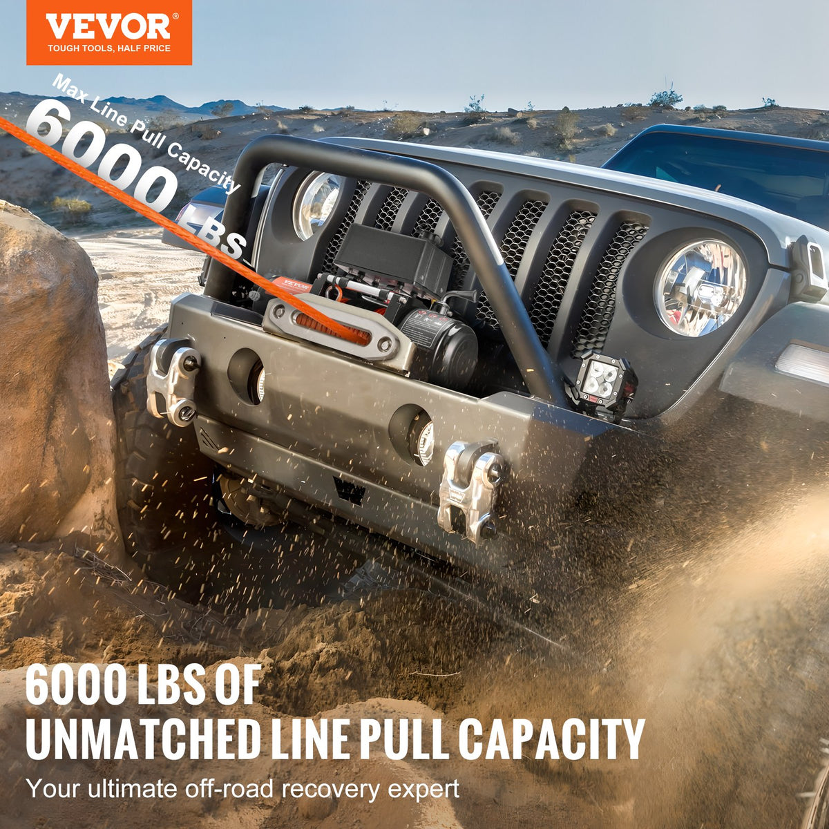 VEVOR Electric Winch for Cargo Vehicle, 2722 kg Load Capacity, with Synthetic Rope and Waterproof Remote Control