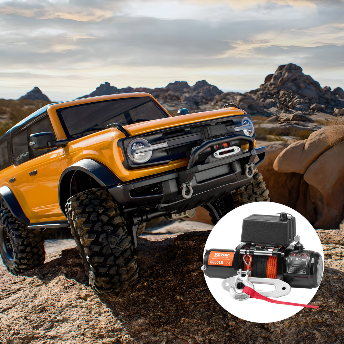VEVOR Electric Winch for Cargo Vehicle, 2722 kg Load Capacity, with Synthetic Rope and Waterproof Remote Control