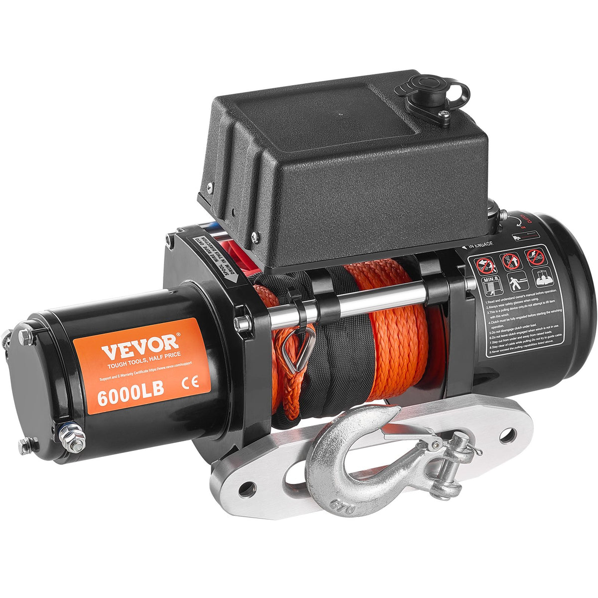 VEVOR Electric Winch for Cargo Vehicle, 2722 kg Load Capacity, with Synthetic Rope and Waterproof Remote Control