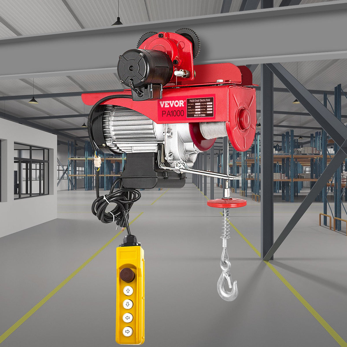 VEVOR Electric Wire Rope Hoist with Trolley, 1000 kg Load Capacity, with Remote Control, Suitable for Industrial Use