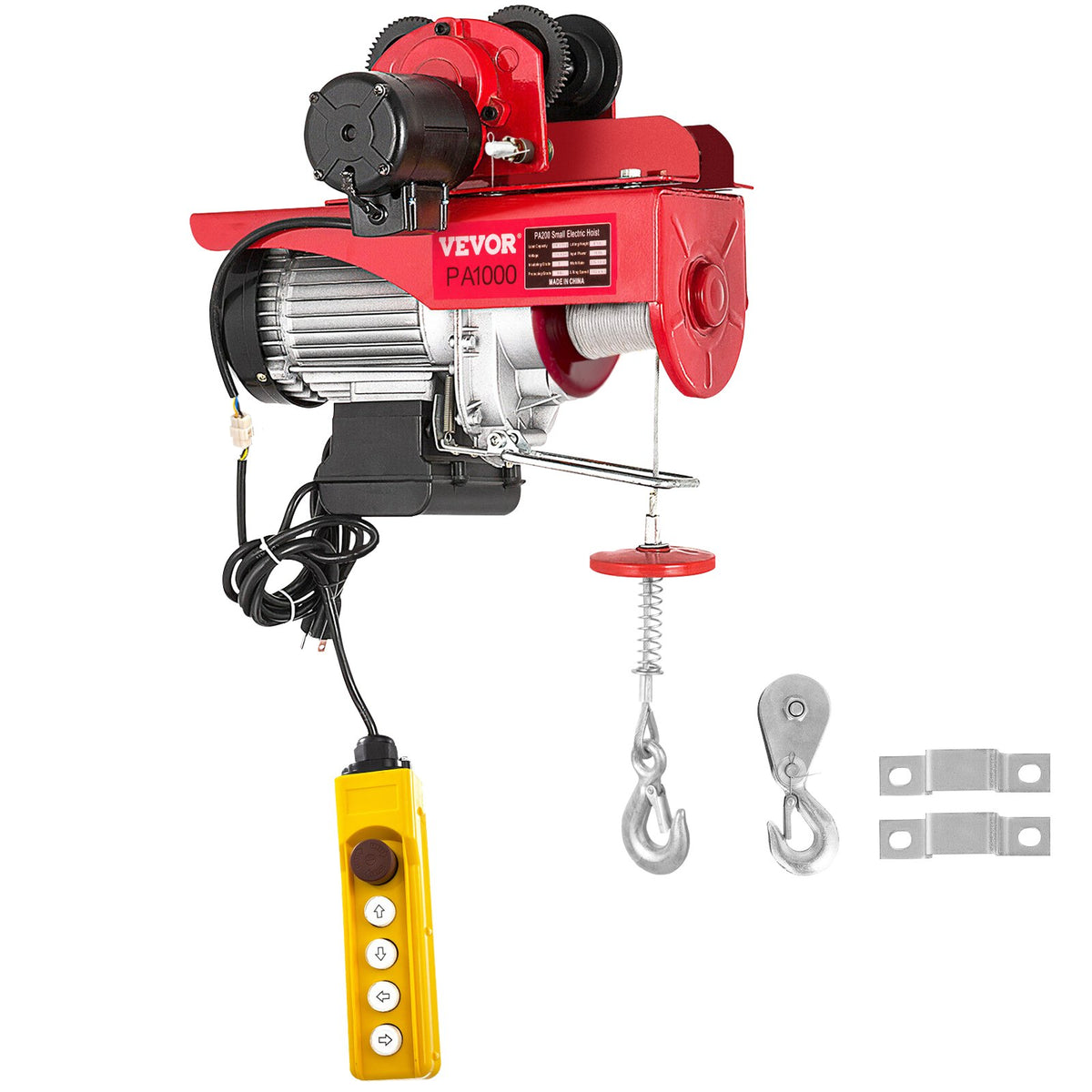 VEVOR Electric Wire Rope Hoist with Trolley, 1000 kg Load Capacity, with Remote Control, Suitable for Industrial Use