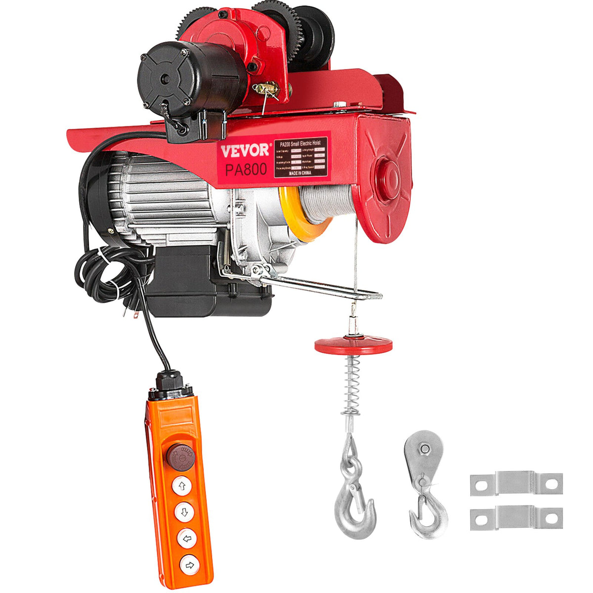 VEVOR Electric Hoist with Trolley, 1300 W Power, 800 kg Load Capacity, 12 m Dual Rope Lifting Height, Steel Construction with Pallet Lifting Attachment, Suitable for Garage