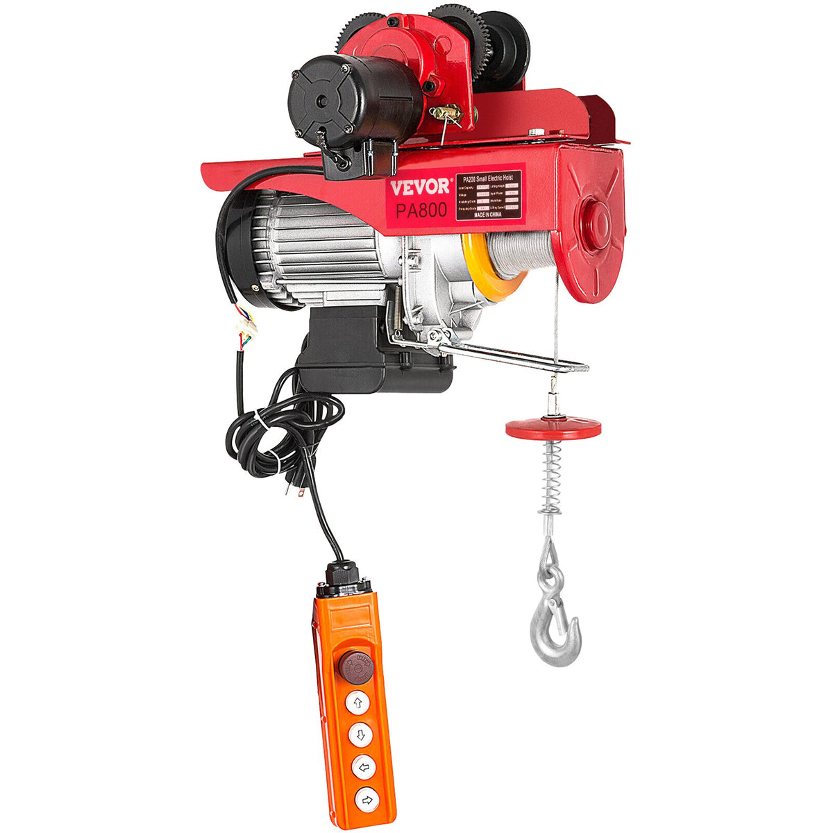 VEVOR Electric Hoist with Trolley, 1300 W Power, 800 kg Load Capacity, 12 m Dual Rope Lifting Height, Steel Construction with Pallet Lifting Attachment, Suitable for Garage