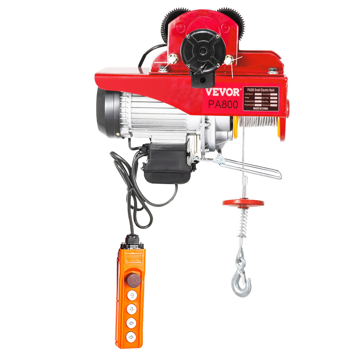 VEVOR Electric Hoist with Trolley, 1300 W Power, 800 kg Load Capacity, 12 m Dual Rope Lifting Height, Steel Construction with Pallet Lifting Attachment, Suitable for Garage