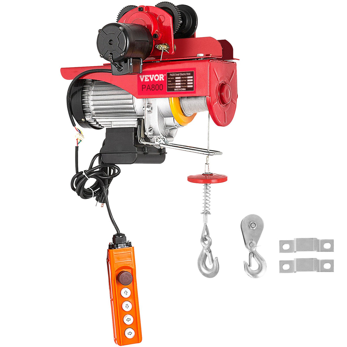 VEVOR Electric Hoist with Trolley, 1300 W Power, 800 kg Load Capacity, 12 m Dual Rope Lifting Height, Steel Construction with Pallet Lifting Attachment, Suitable for Garage