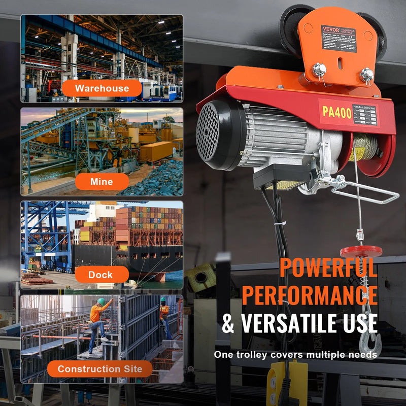 VEVOR elektriskā pacēlāja manuālais ratiņš, 998 kg / 1 t celtspēja, ratiņi PA200, PA250, PA300, PA400 un PA500 pacēlājiem, dubultie riteņi, regulējams sijas platums 6,8–11 cm taisnām un izliektām I sijām