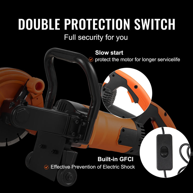 VEVOR 7" elektriskā betona zāģa mašīna - mitrā un sausā griešana ar ūdens sūkni un asmeni