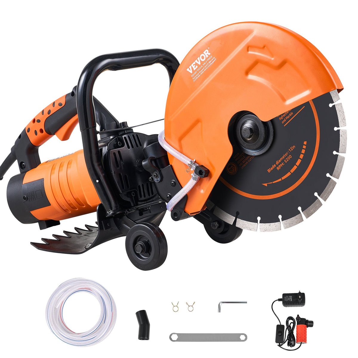 VEVOR 12" elektriskā betona zāģa mašīna - mitrā griešana ar ūdens sūkni un 2800W motoru
