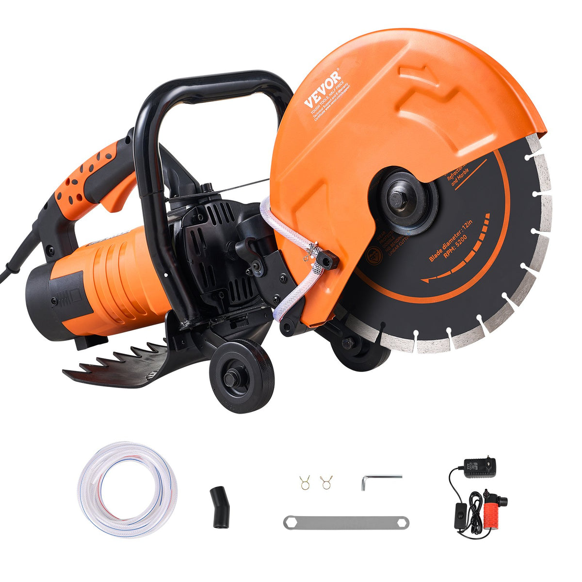 VEVOR 12" elektriskā betona zāģa mašīna - mitrā griešana ar ūdens sūkni un 2800W motoru