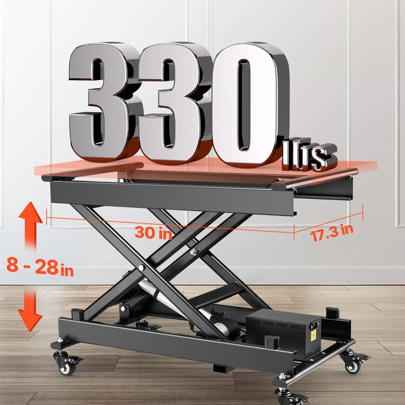 VEVOR elektriskais šķērveida pacelšanas galds 150 kg ar regulējamu augstumu 20–71 cm, pacelšanas platforma ar 4 riteņiem materiālu pārvietošanai, melna