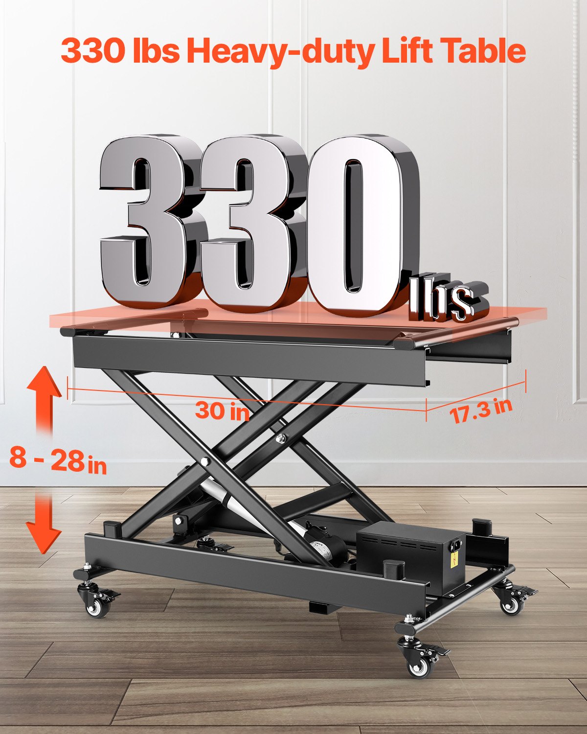 VEVOR Electric Scissor Lift Table 150 kg with Adjustable Height 20–71 cm, Lifting Platform with 4 Wheels for Material Handling, Black
