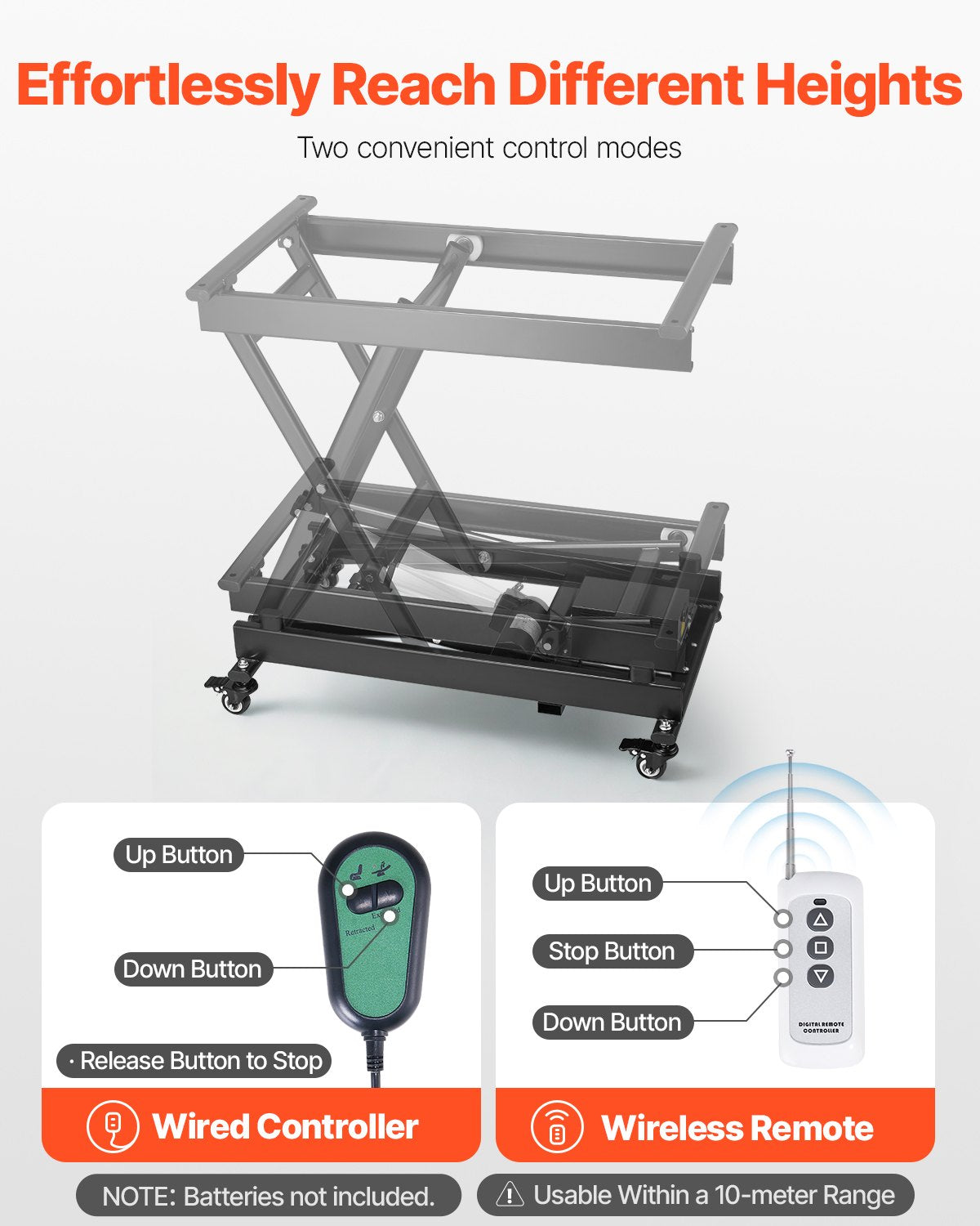 VEVOR Electric Scissor Lift Table 150 kg with Adjustable Height 20–71 cm, Lifting Platform with 4 Wheels for Material Handling, Black