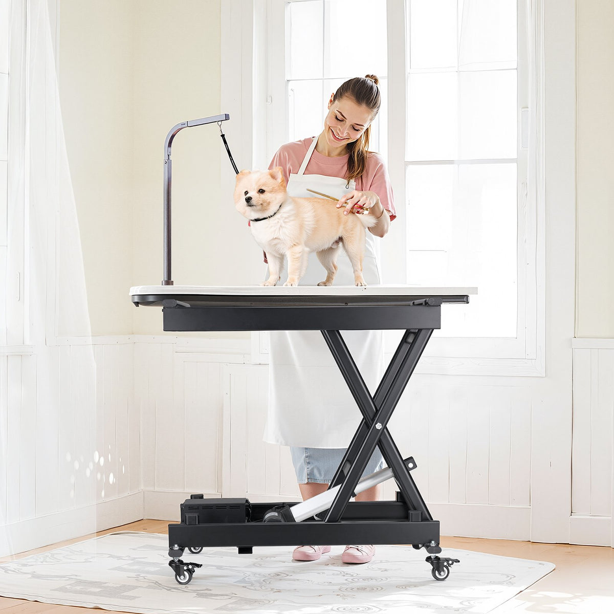 VEVOR Electric Scissor Lift Table 150 kg with Adjustable Height 20–71 cm, Lifting Platform with 4 Wheels for Material Handling, Black