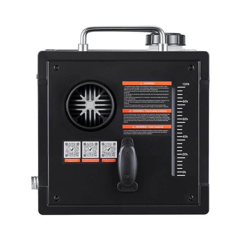 Dīzeļsildītājs 8 kW, 220V un 12/24 V, pārnēsājams ar Bluetooth vadību, tālvadības pulti, LCD ekrānu un 7 l tvertni