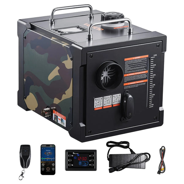 Dīzeļsildītājs 8 kW, 12/24 V, pārnēsājams ar Bluetooth vadību, tālvadības pulti, LCD ekrānu un 7 l tvertni