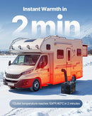 Dīzeļsildītājs 8 kW, 220V un 12/24 V, pārnēsājams ar Bluetooth vadību, tālvadības pulti, LCD ekrānu un 7 l tvertni