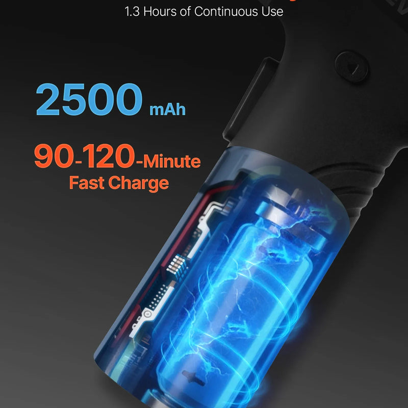 VEVOR elektriskais skrūvgriezis ar 7 griezes momenta iestatījumiem (0,5–5 N·m), 2500 mAh akumulatoru, 32 gab. 1/4 collu uzgaļu komplektu, digitālo displeju, LED apgaismojumu un Type-C uzlādi, piemērots mēbeļu un elektroiekārtu remontam