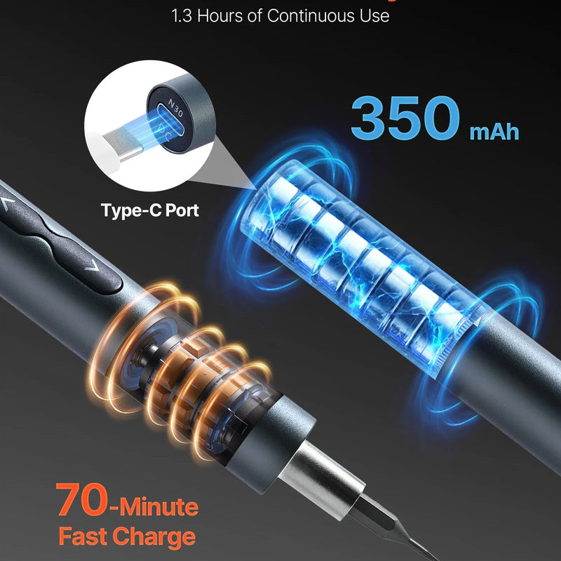 VEVOR elektriskais precīzijas skrūvgriežu komplekts ar 48 magnētiskiem uzgaļiem, mini elektrisko skrūvgriezi un magnētisku uzglabāšanas kārbu, S2 tērauda uzgaļiem, LED apgaismojumu un Type-C uzlādi, piemērots telefonu, klēpjdatoru un elektronikas remontam