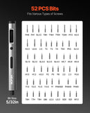 VEVOR elektriskais precīzais skrūvgriežu komplekts, mini elektriskais skrūvgriezis ar 52 magnētiskiem uzgaļiem no S2 tērauda, magnētiska uzglabāšanas kārba, LED apgaismojums, Type-C uzlāde elektronikas remontam