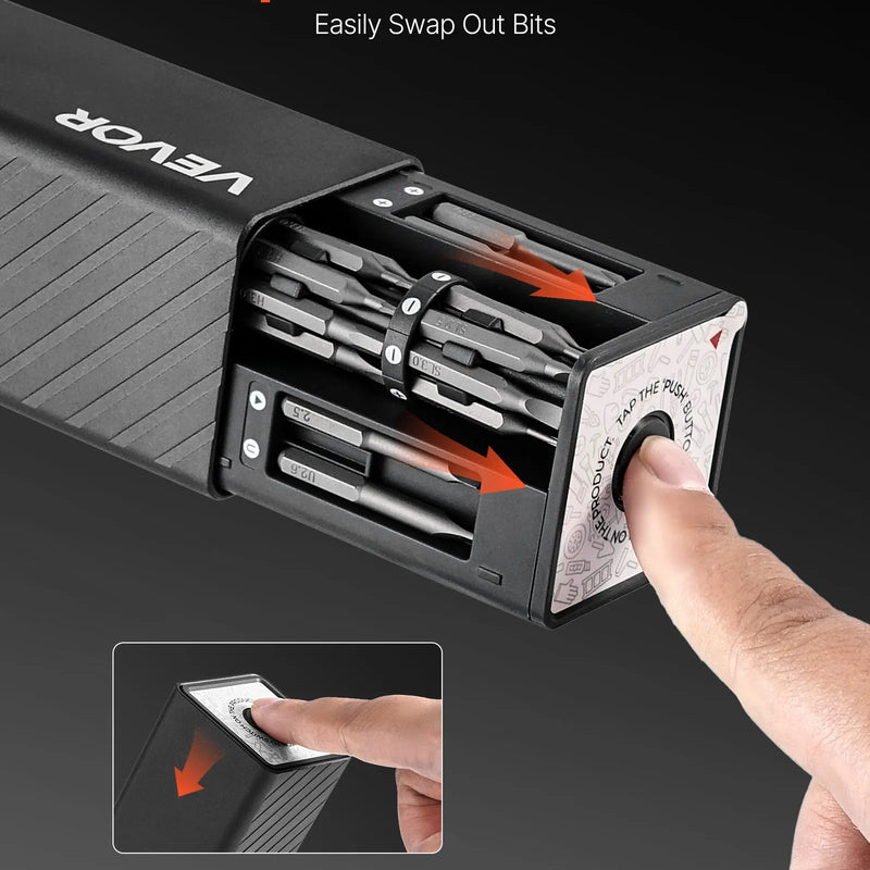 VEVOR elektriskais precīzais skrūvgriežu komplekts, mini elektriskais skrūvgriezis ar 52 magnētiskiem uzgaļiem no S2 tērauda, magnētiska uzglabāšanas kārba, LED apgaismojums, Type-C uzlāde elektronikas remontam