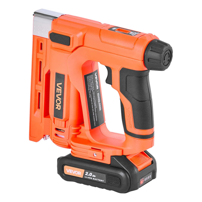 VEVOR bezvadu bradu naglotājs 2-in-1 (naglu un skavu pistole), 18 GA līdz 15 mm, komplektā 1000 skavas un 1000 naglas, ar akumulatoru un lādētāju, neslīdošs gumijots rokturis kokapstrādes un DIY projektiem