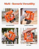 VEVOR bezvadu bradu naglotājs 2-in-1 (naglu un skavu pistole), 18 GA līdz 15 mm, komplektā 1000 skavas un 1000 naglas, ar akumulatoru un lādētāju, neslīdošs gumijots rokturis kokapstrādes un DIY projektiem