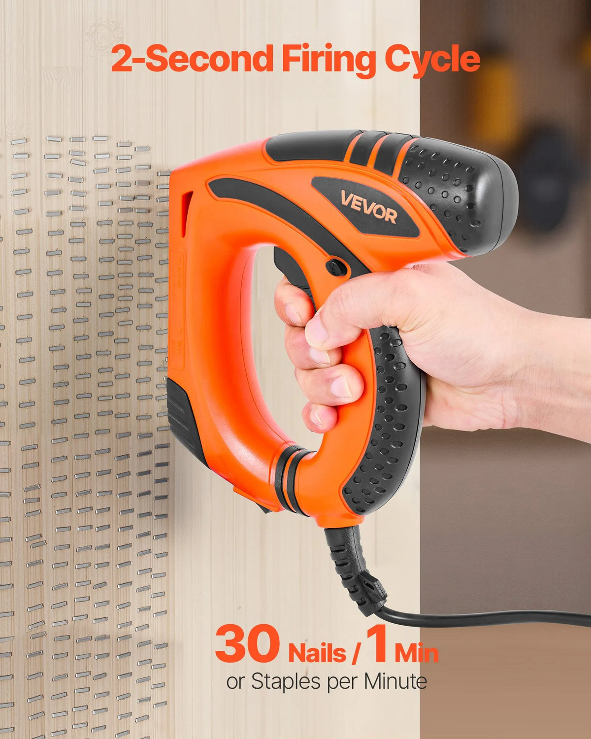 VEVOR Electric Nail and Staple Gun 2 in 1, 18 G (1.2 mm) Nails up to 15 mm, Includes 1000 Staples and 1000 Nails, with Anti-Slip Rubber Handle, Suitable for Woodworking and DIY Projects