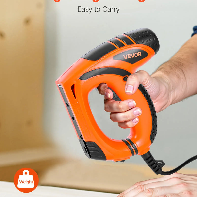 VEVOR elektriskā naglu un skavu pistole 2 in 1, 18 G (1,2 mm) naglas līdz 15 mm, komplektā 1000 skavas un 1000 naglas, ar pretbuksēšanas gumijas rokturi, piemērota kokapstrādei un DIY projektiem