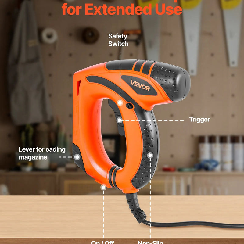 VEVOR elektriskais 2-in-1 naglotājs un skavotājs, 18. kalibra (15 mm) naglu pistole ar 1000 skavām un 1000 naglām, neslīdošu gumijas rokturi, piemērots galdniecībai un DIY projektiem